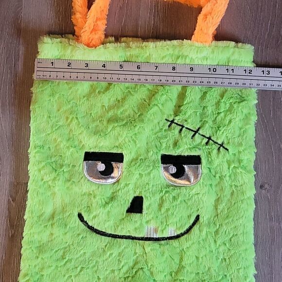 Green Fuzzy Embroidered Frankenstein Trick or Treat Bag - Picture 3 of 10